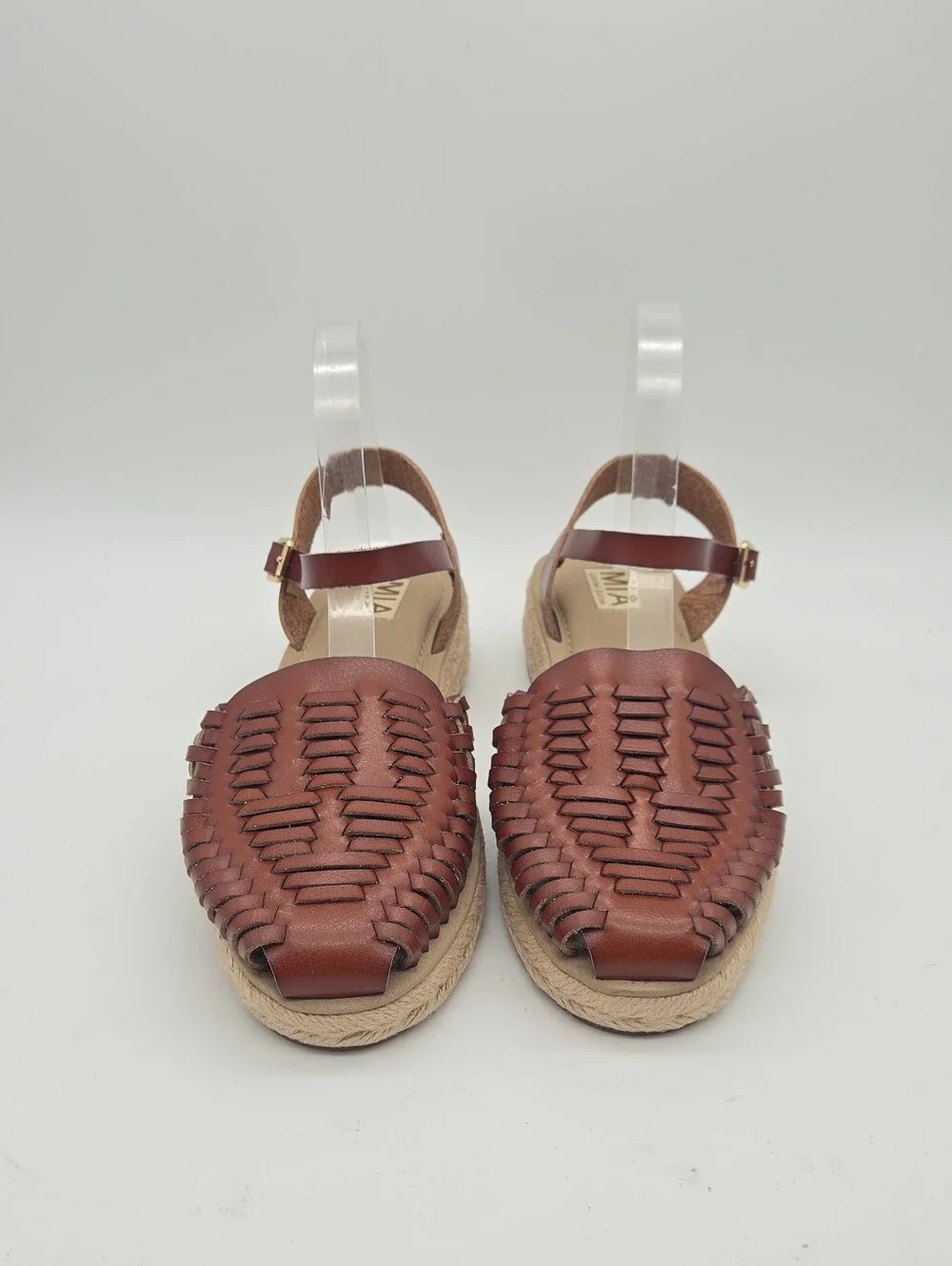 NEW MIA Eshani Cognac Leather Mule Espadrille Sandals Huarache Size 7.5 - Picture 5 of 9
